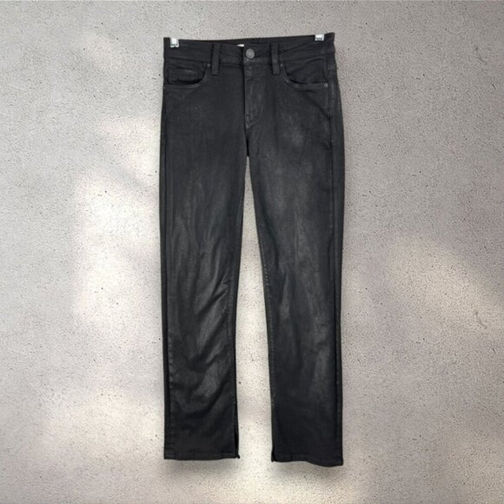 Hudson Nico Coated Skinny Jeans Womens 25 Black Mid Rise Ankle Slit Western Chic